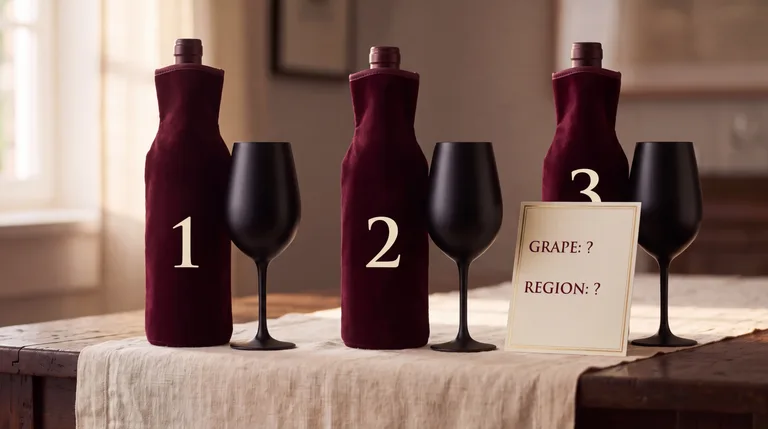 In a double-blind tasting, neither the grape nor the region is revealed. It challenges tasters to rely solely on structure, aroma, and balance to identify the wine.